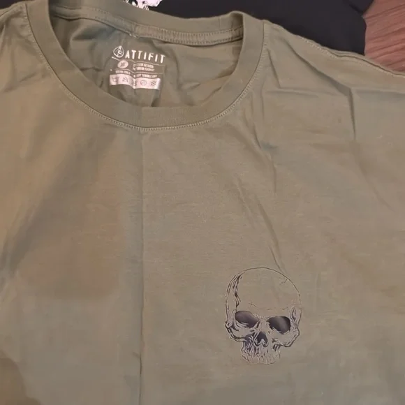 NEW Attifit T Shirt bundle Skull Graphic T-Shirts in Olive drab and Black bundle - Picture 7 of 7